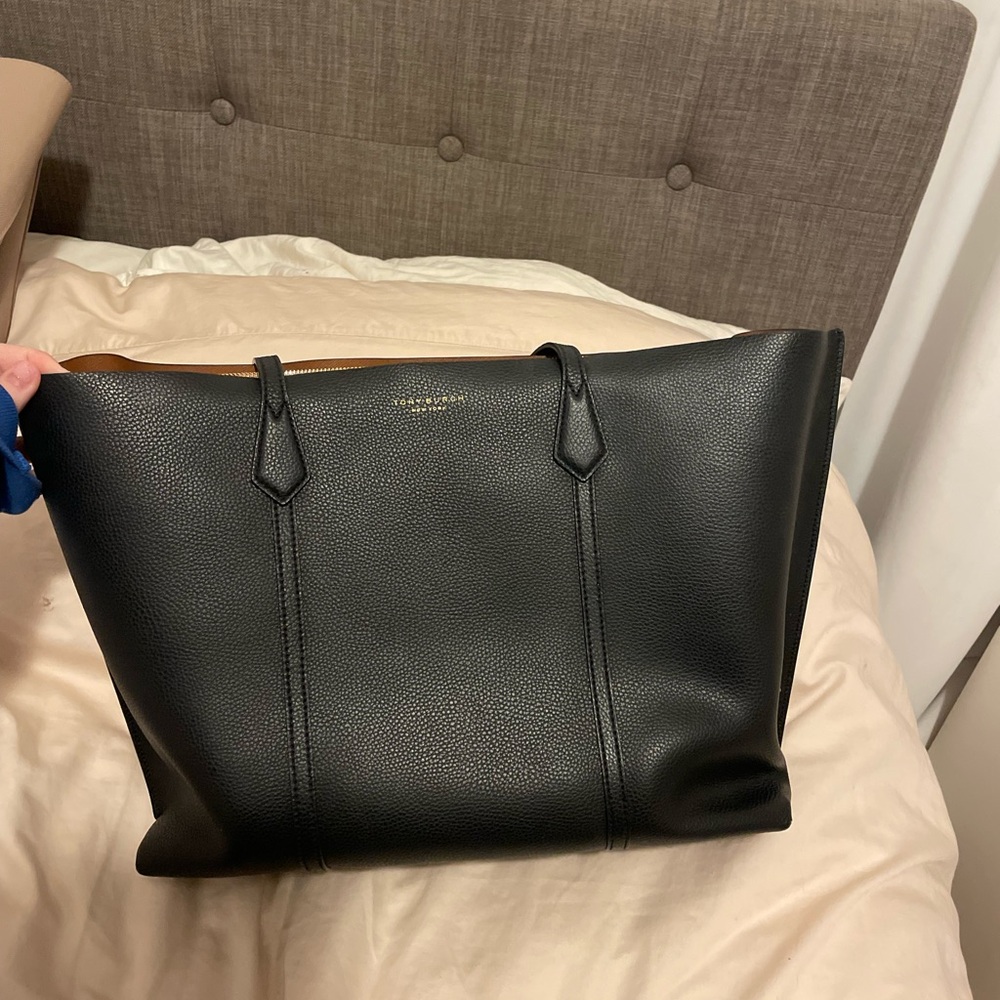 Black Leather Tote Bag - Unbranded